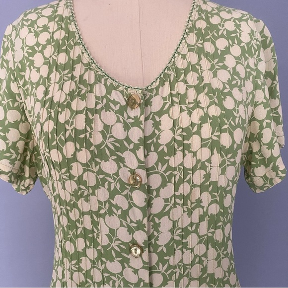 April Cornell Light Green Floral Midi Dress Women’s Size M Button Front Tie Belt - Picture 2 of 10